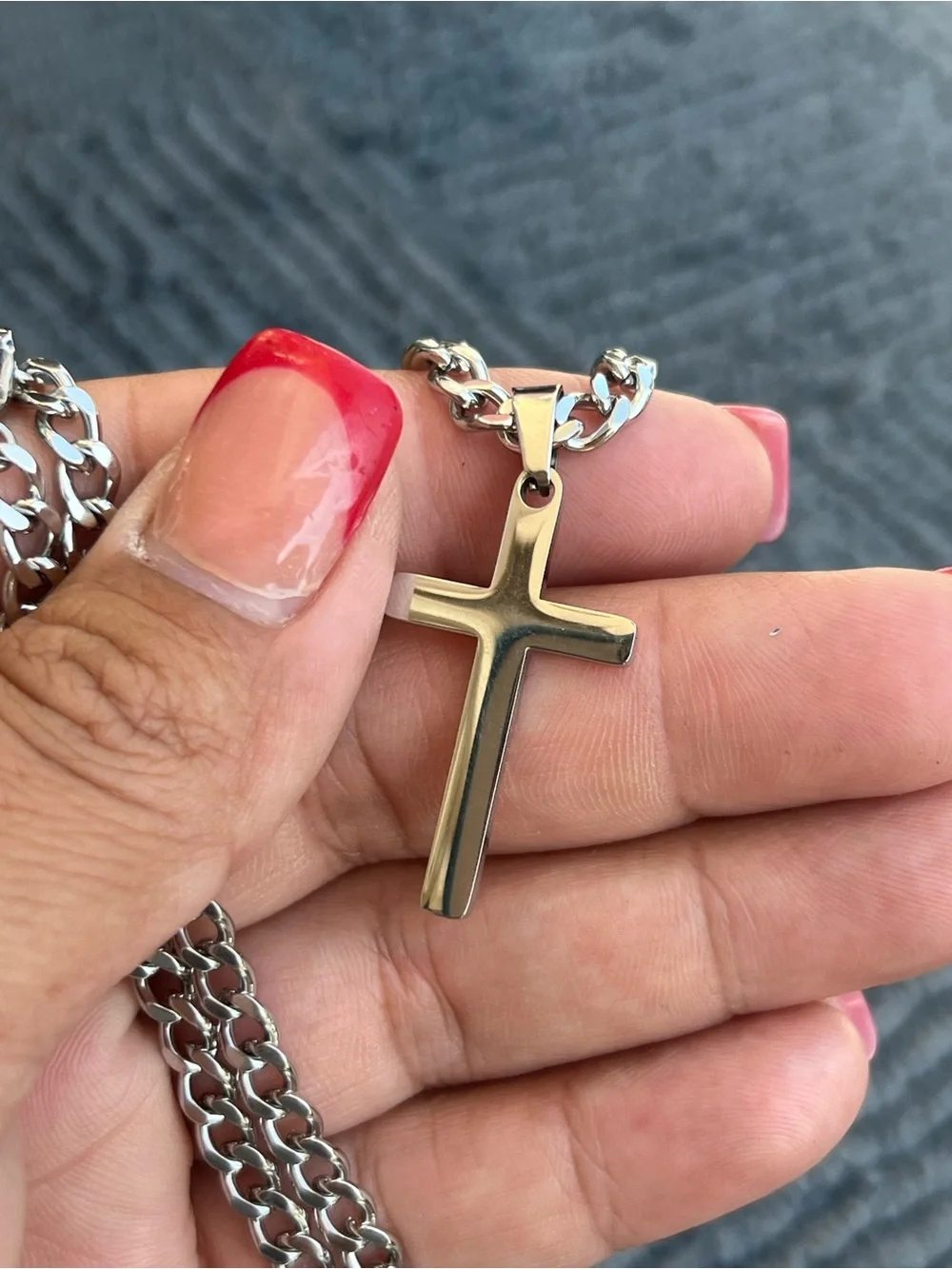Men's Silver Cross Pendant Necklace - Polished Stainless Steel